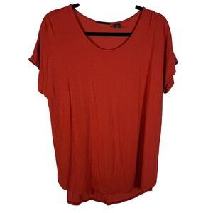 Adrienne Vittadini Womens Burnt Orange Modal Scoop Neck High-Low Tee Shirt L